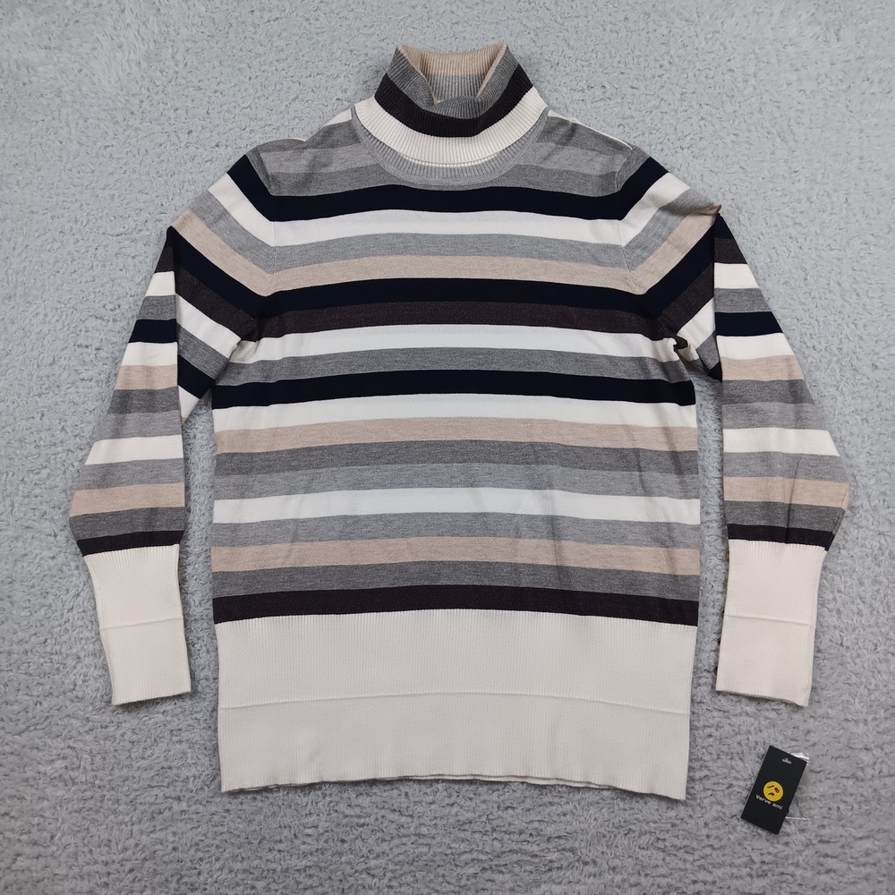 Verve Ami Sweater Turtleneck Women XL Gray Striped Button Cuff ESF13822